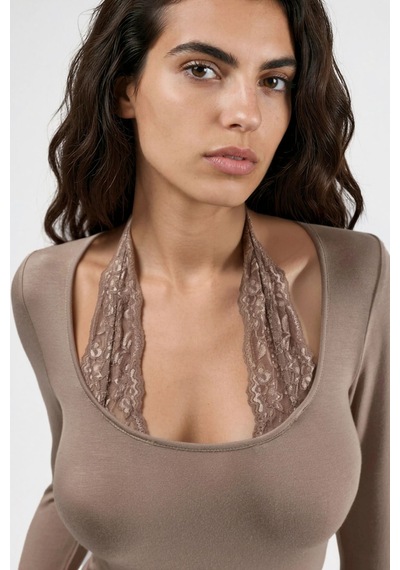 Hiccup Dantel Halter Yakalı Esnek Viskon Top Natural