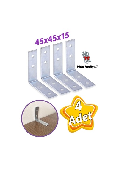 4 Adet Mobilya Eşya Dolap Duvar Sabitleyici Köşe Bağlantı L Demir Gönye Deprem Güvenliği 45x45x15mm Diğer