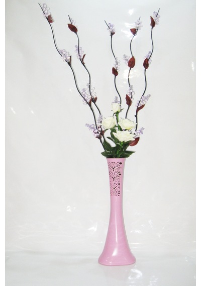 60 Cm Uzun Pembe Desenli Vazo 5 Adet Mor 20 Salkım Üzüm Beyaz Gül