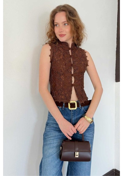 Verymoda Dantel Yelek D3026 Kahve