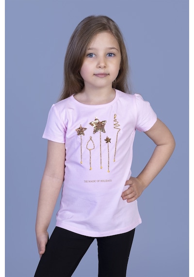 Toontoy Kids Toontoy Kız Çocuk Yıldız Nakışlı Tişört Açık Pembe