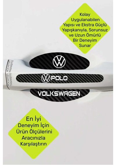 Volkswagen Polo Kapı Kolu Karbon Folyo Seti Polo Uyumlu, 8 Parça Çizilmeye Dayanıklı Şık Tasarım