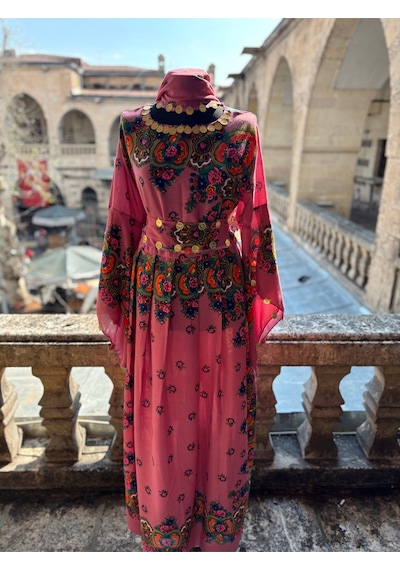 Bawcompany Yöresel Hemavi Elbise Şal Ve Kuşak Birlikte Kadın Standart Beden Pembe