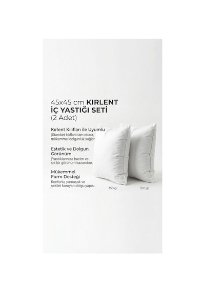 Puffyform Premium 2 Li Boncuk Silikon Kırlent İç Yastığı 45x45 Cm 350 Gr Dolgun Çökme Yapmaz Yıkanabilir Beyaz