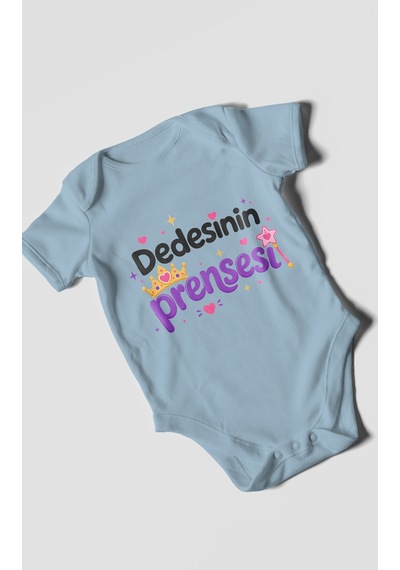 Morivokids Dedesinin Prensesi Kısa Kollu Bebek Body %100 Pamuk Bebe Mavisi