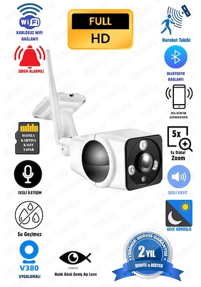 Kablosuz 3mp Full Hd Wi-fi Balık Gözü Lensli İç Ve Dış Mekân Güvenlik Kamerası Sd Kart Destekli