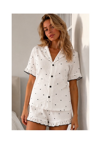Fit Women Kadın Viskon Kısa Kol Regular Beyaz Pijama Takımı
