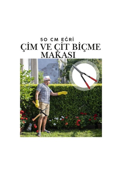 50 Cm Eğri Çim Budama Makası Plastik Saplı Metal Bıçaklı Bahçe Budama Çalı Ve Çimen Biçme Makası