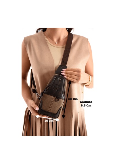 Westpolo Unisex Vegan Deri Çapraz Göğüs Ve Omuz Çantası Body Bag - 7044kes Kahverengi