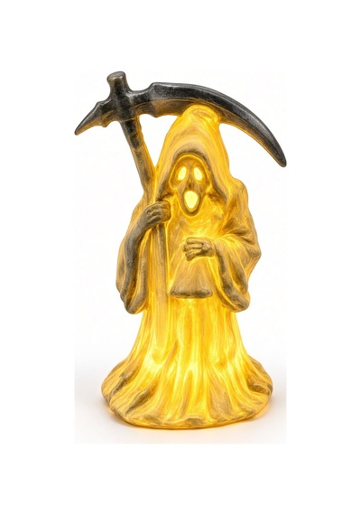 Halloween Cadılar Bayramı Led Işıklı Azrail Figürü Oraklı Kapüşonlu Gün Işığı Masa Süsü 18 Cm Renkli
