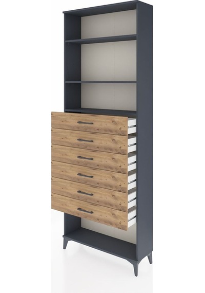 Arges Dolap 3 Raflı 6 Çekmeceli 88x30x243 Antrasit-çam Antrasit