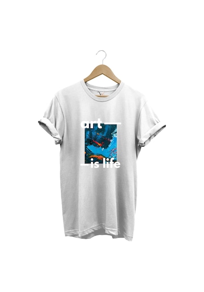 Sanatsal Renkli Tasarım Baskılı Art İs Life Yazılı %100 Pamuk Regular Fit Unisex T-shirt Beyaz