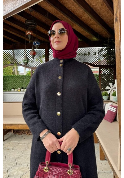 Rabia Şamlı Yakut Angora Triko Kap Siyah Çok Renkli