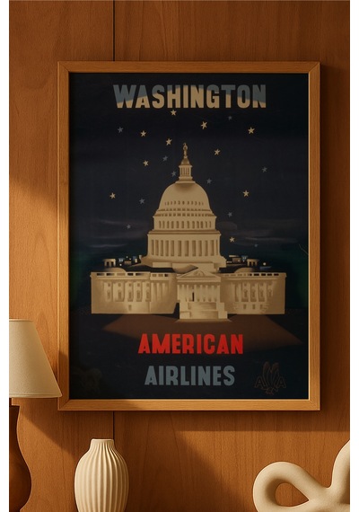 Washington Doğal Ahşap Çerçeveli Poster, Dekoratif Seyahat Duvar Tablosu