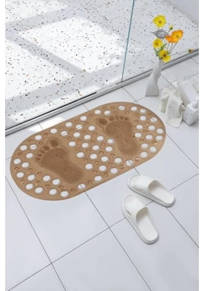 Premium Serisi Banyo - Küvet İçi Kaydırmaz Vantuzlu Ayak Desenli Paspas 66,5 X 36,5 Cm, Kahve Genel