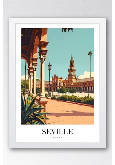 Seville Spain Vintage Seyahat Posteri Çerçeveli Tablo - Premium Endülüs Estetiği Elit Duvar Dekoru Beyaz Seville Spain Vintage Seyahat Posteri Çerçeveli Tablo - Premium Endülüs Estetiği Elit Duvar Dekoru Beyaz