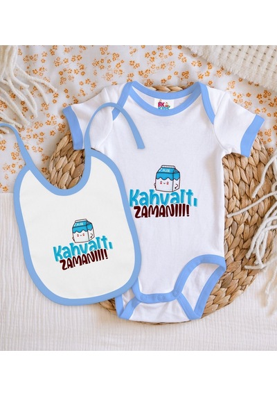 Bk Kids Kahvaltı Zamanı Tasarımlı Mavi Bebek Body Zıbın Ve Mama Ö Çok Renkli