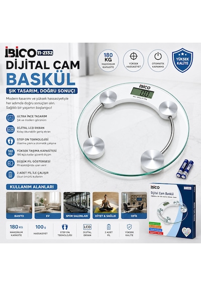 Dijital - Pilli Yuvarlak Banyo Baskül Terazi Tartı Lcd Ekran 180kg/0.1g 30x30cm İ11-026 5468
