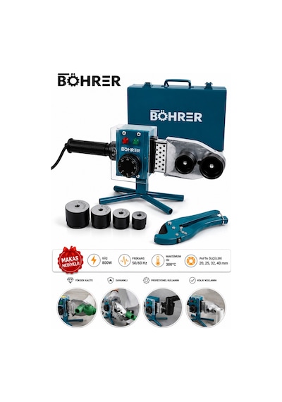 Ba011332 800w Pprc Boru Kaynak Makinesi Seti 20-25-32-40 Mm Paftalı Metal Çantalı Makas Hediy