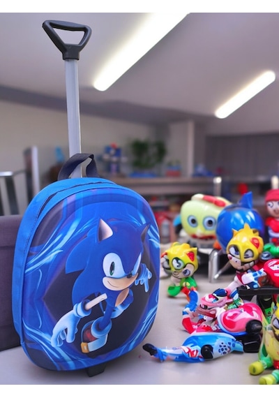 Sonic Anaokulu Kreş Çocuk Valiz Sırt Çantası Çekçekli Sonic Teker