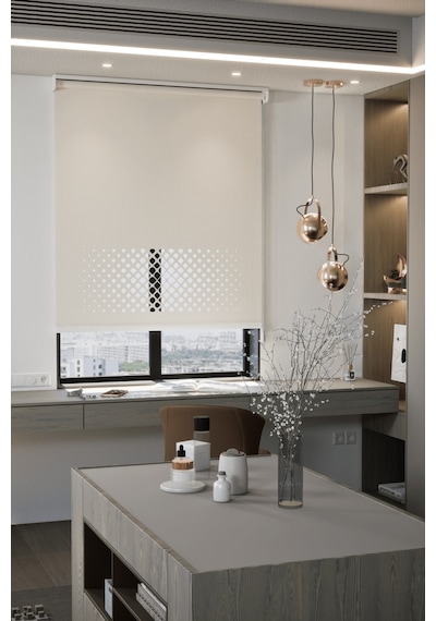 Auralight Lazer Kesim Mat Stor Perde, Lazer Kesimli Modern Serisi, M-2002 Ekru Renk