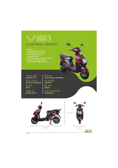 Volta Vs1 1500W Otomotik Elektrikli Motosiklet Kırmızı