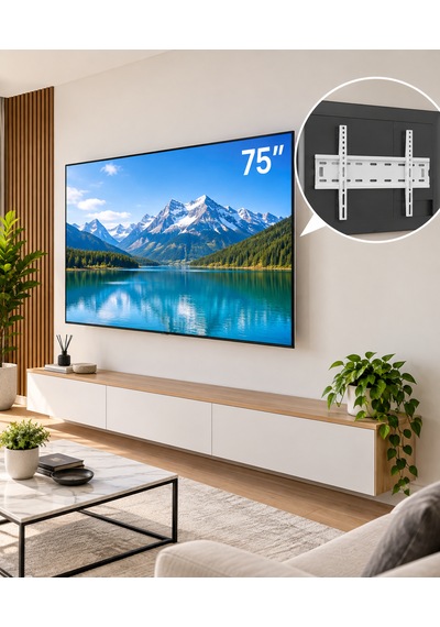 Beyaz Tv Duvar Askı Aparatı 40 75 İnç Led Lcd Qled Smart Tv Uyumlu Sabit Duvar Montaj Aparatı