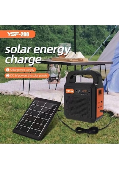 Kamp Lambası Güneş Enerjili Aydınlatma Sistemi 3ampul,powerbank,ışıldak,radyo,müzik Speaker,usb/tf 6000 Mah-gsu-200 Siyah