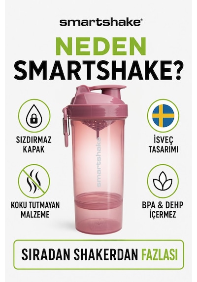 Smartshake Original2go One Serisi 800 Ml Deep Rose Pembe Protein Shaker