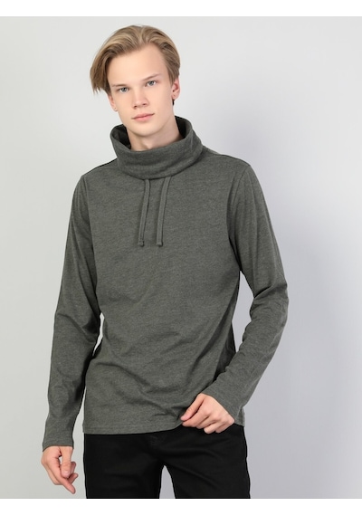 Colin's Regular Fit Yarim Balikci Erkek Haki Uzun Kol Tişört CL1036982_q1.v1_KML Haki