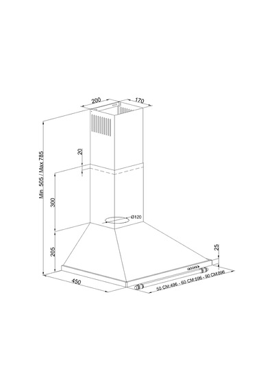Tommatech TDP6001IM Piramid 60 CM Duvar Tipi Davlumbaz Inox