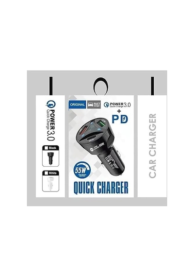 Apera Bn72 55w Araç İçi Çakmaklık Hızlı Şarj Aleti Pd Quick Charger 2 Usb 1 Type-c Çıkış