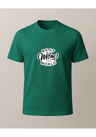 Best Mom İn The World Baskılı T-shirt Yeşil