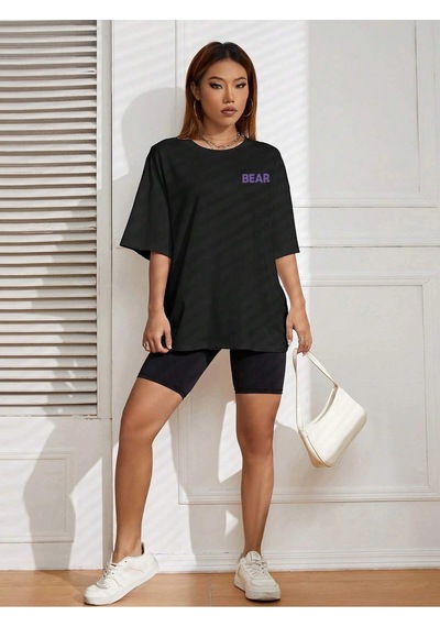 Startmore Adrift Karikatür Ve Grafik Tasarım Oversize T-shirt Cartoon/letter Serisi Kod17 Siyah
