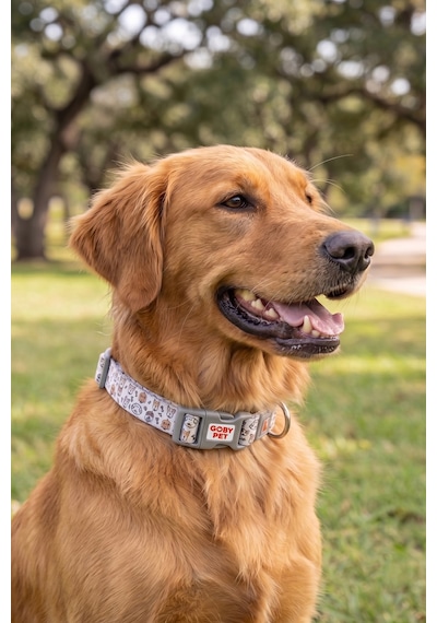 Köpekler İçin Dayanıklı Ve Güvenli, Desenli Boyun Tasması 25mm Gri