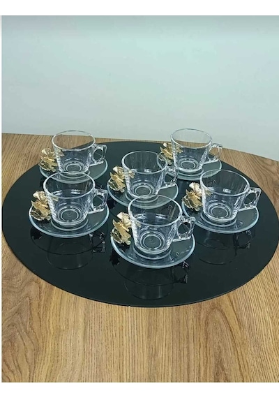 Çnr Home Collection Paşabahçe Vela Fincan Takimi 12 Parça 6 Kişilik Kelebekli Hediyelik Çeyizlik Gold
