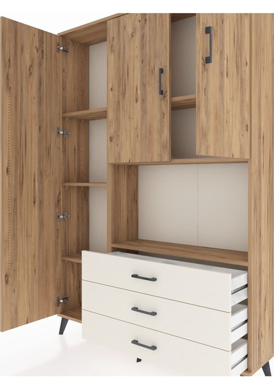 Arges Dolap 6 Raflı 3 Çekmeceli 3 Kapaklı 132x30x195 Çam-çam/... Çam