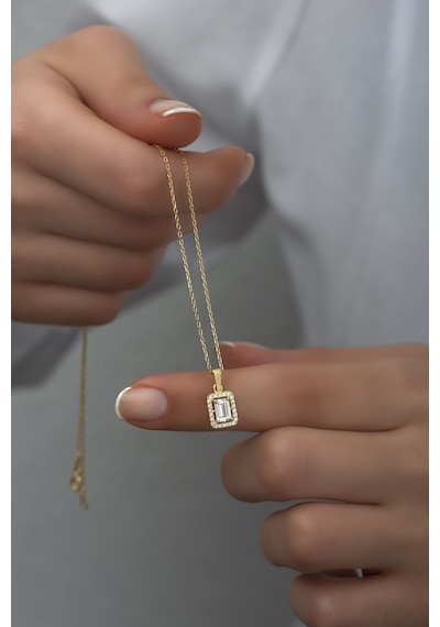 Nereze 925 Ayar Gümüş Gold Baget Tektaş Kolye