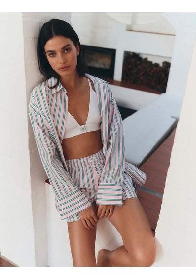 Marks & Spencer Poplin Çizgili Pijama Üstü Pembe
