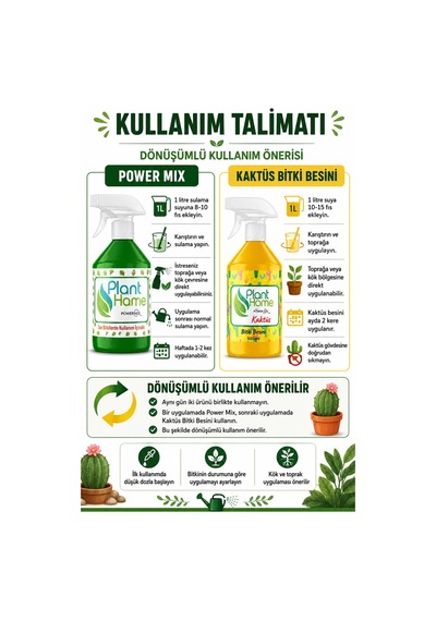 Sıvı Bitki Besini Ve Kaktüs Besini Dönüşümlü Bakım Seti 2x500 Ml 1 L