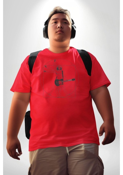 Angemiel Anatomy Gitar Leonardo Kırmızı Büyük Beden Erkek Kadın Unisex Basic Ön Baskılı Tişört Kırmızı