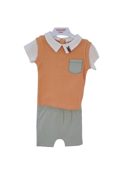 Zekids Erkek Bebek Pamuklu İkili Cep Detaylı Yazlık Takım-12577-mint Mint Yeşili