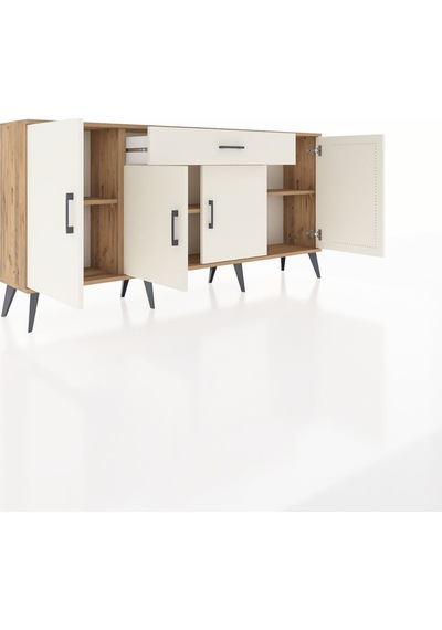 Arges Konsol 3 Raflı Tek Çekmeceli 4 Kapaklı 176x30x83 Çam-aytaşı/aytaşı Beyaz