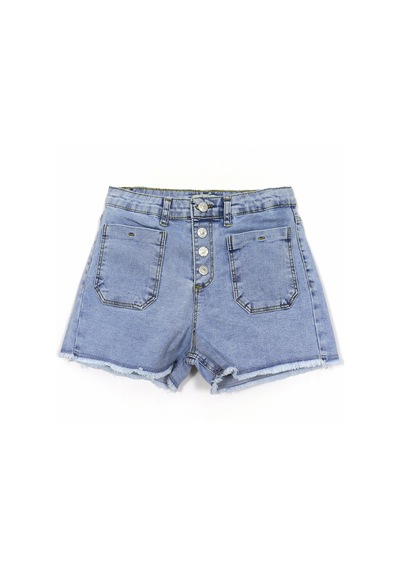 Dobakids Cepli Düğme Detaylı Mavi Renk Kız Çocuk Eskitme Paça Kot Denim Jean Şort 001-0002052 Mavi