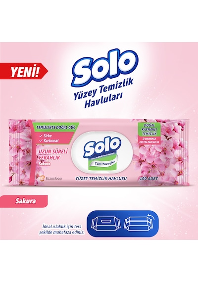 Solo Temizlikte Doğal Güç Sakura Yüzey Temizlik Havlusu 4'lü 400 Yaprak Beyaz