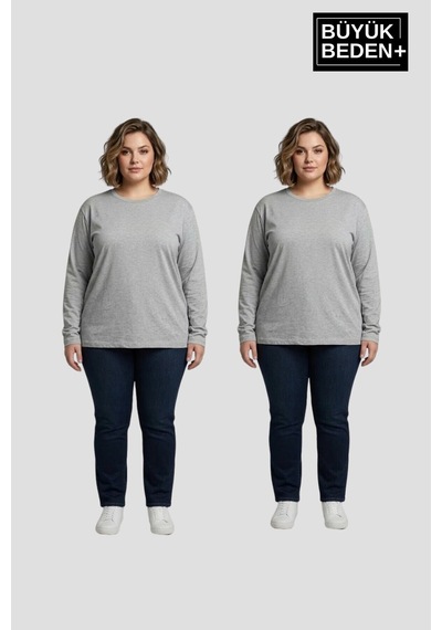 Süperlife Kadın Büyük Beden 2'li Set Uzun Kollu 2 İplik Bisiklet Yaka Tişört Spr26bts942+2 Grey Mel-grey Mel Süperlife Kadın Büyük Beden 2'li Set Uzun Kollu 2 İplik Bisiklet Yaka Tişört Spr26bts942+2 Grey Mel-grey Mel