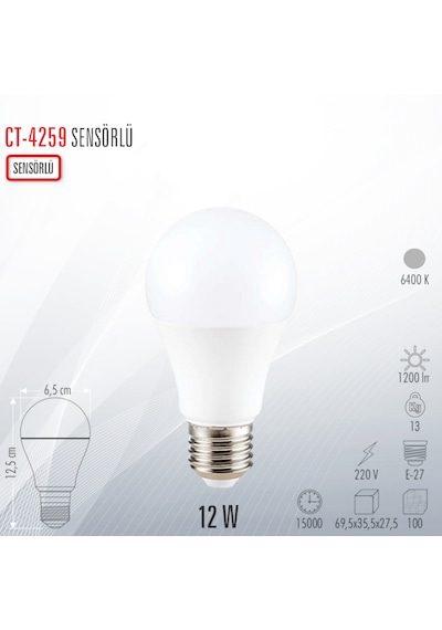 Cata Ct-4259 Sensörlü Led Ampul Beyaz Işık 10 Adet