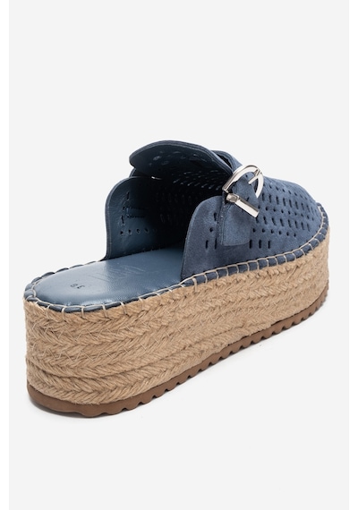Luvishoes Louıs Kot Mavi Süet Hakiki Deri Burnu Kapalı Hasır Dolgu Taban Terlik Mavi