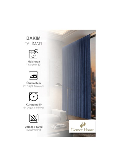 Br Demor Home 1/2 Sık Pile Gece Mavisi Kadife Dokulu Fon Perde Ütü İstemez En Çok Satılan
