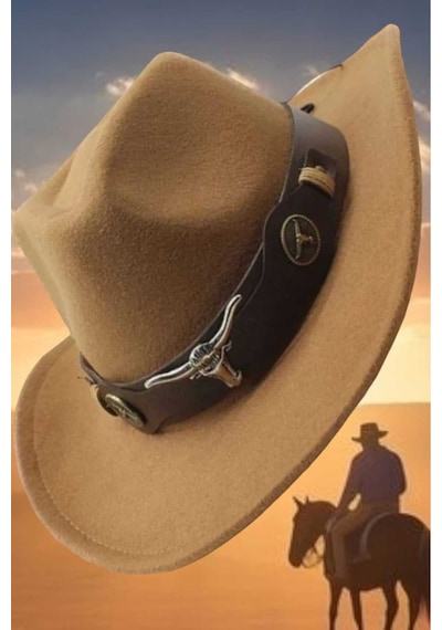 Tezzgelsin Unisex Kovboy Fötr Şapka Kovboy Şapkası Kovboy Şapka Camel